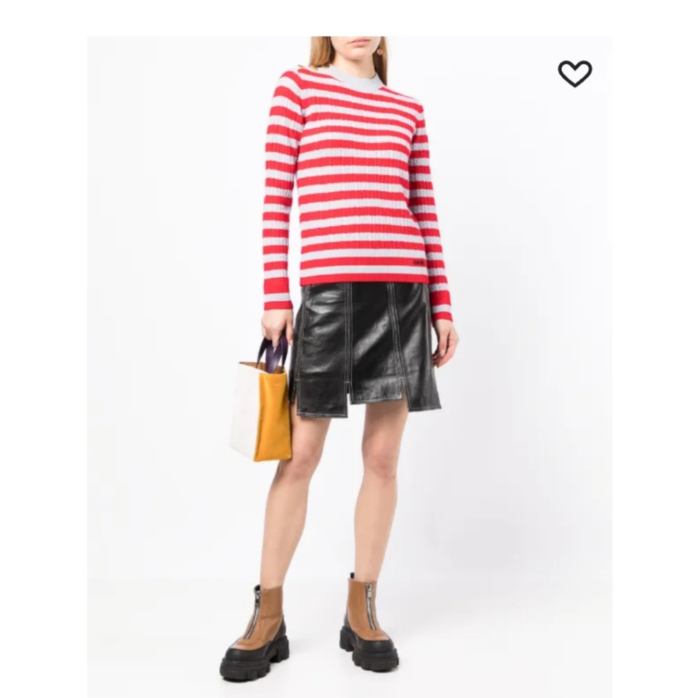 Ganni Nautical Red and White Striped Crewneck Sweater